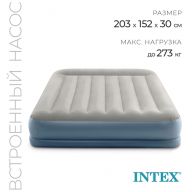 Кровать надувная Pillow Rest Queen Mid-Rise,203*152*30 см, встроенный насос 220В, Intex (64118ND)