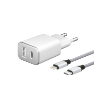 Зарядное устройство Deppa 11390 (USB Type-C, USB A), белый