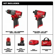 Комплект Milwaukee 3497-22 M12 FUEL (дрель-шуруповерт 3404-20, импакт 3453-20, +2 АКБ (4ah,2ah), ЗУ, сумка)