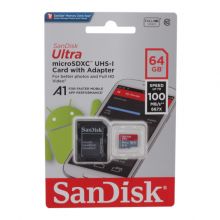 Карта памяти SanDisk Ultra microSDXC Class 10 UHS Class 1 A1 100MB/s 64GB + SD adapter