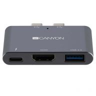 USB-концентратор Canyon 3-в-1 Thunderbolt 3 (CNS-TDS01DG), разъемов: 2, серый
