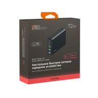 Быстрое сетевое зарядное устройство InterStep PD60W(USB-C) +QC3.0(18Вт)+ 2*USB A(15W), черный
