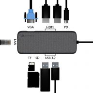 Разветвитель Type-C 9 в 1 Multimedia DUAL 4K/USB/PD / USB-Hub / Lyambda Slim Aluminum LC130 Gray