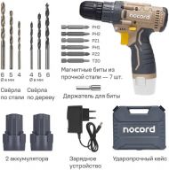 Аккумуляторная дрель-шуруповерт Nocord, 12В, 2х1.5 А·ч Li-Ion, в кейсе + 13 предметов оснастки, NCD-12.2.15.C