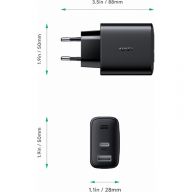 Сетевое зарядное устройство Aukey PA-F3S 32W, PD, USB Type C + USB A, черный