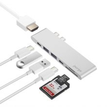 USB-C адаптер Purgo Aluminum Type-C Pro Hub Adapter для MacBook Pro 13/15 2 USB type-C, Pass-Through Charging, SD/Micro Card Reader, 2 USB 3.0 Ports, HDMI (Silver)