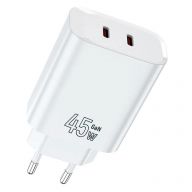 Сетевое зарядное устройство TFN x2 USB-C GaN PD 45W, белый (TFN-WCRPD31)